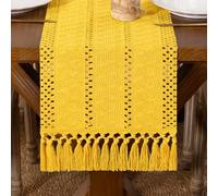 DeZerlor Yellow Boho Macrame Farmhouse Woven Table Runner 90Inch