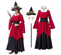 DEZEXHOM Renaissance Witch Dress with Hat Victorian Edwardian Vintage Dresses Gothic Fairy Witch 1800s Gown for Halloween Party (M)