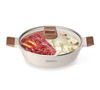 DEZIN 5-QT Double-flavor Shabu Pot with Divider, Dual Sided Nonstick 12 Inch Divided Hotpot for Induction Cooktop, Gas Stove & Hot Burner, Soup Ladle Included