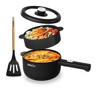 DEZIN Electric Cooker, 2L Non-Stick Sauté Pan, Rapid Noodles Cooker, Mini Pot for Steak, Egg, Fried Rice, Ramen, Oatmeal, Soup with Power Adjustment, College Dorm Room Essential(Egg Rack Included)