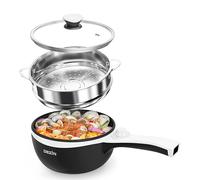 Dezin Hot Pot Electric with Steamer, 1.5L Non-Stick Portable Electric Pot