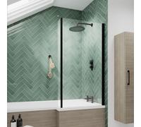 Dezine 6mm Matt Black L Shape Shower Bath Screen With Fixed Return