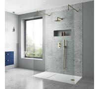 Dezine 8mm Brushed Brass 1500 X 700mm Fixed Side Screen With Shower Tray