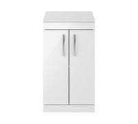 Dezine Hamble 500mm Gloss White Floor Standing 2 Door Vanity Unit, With Worktop