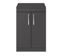 Dezine Hamble 600mm Gloss Grey Floor Standing 2 Door Vanity Unit, With Worktop