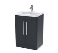 Dezine Nile 600mm 2 Door Satin Anthracite Floor Standing Vanity Unit