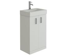 Dezire Cube 450mm Cloakroom Vanity Unit with Basin Gloss White Compact Bathroom Cabinet Soft Close Doors Chrome Handles Ceramic Basin 43.6W x 72.1H x 30D cm