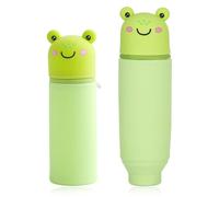 DEZP Kawaii Pencil Case 2-in-1 Soft Silicone Pencil Case 18.5 x 6.5 cm, Multifunctional Animal Theme Pen Holder Zipper Coloured Pencils Marker, Pencil Case for Legami Pens (Shark, C) (Frog)