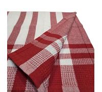 Dezpo Premium Cotton Tea Towels | 100% Cotton Super Absorbent 45x75cm | Classic Check Kitchen Dish Cloths (12, Classic Red Stripe)