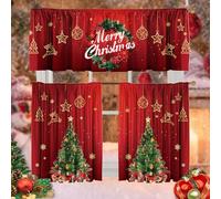 Deztibos Christmas Curtain Valances Set Decoration, Suitable for Kitchen, Bedroom, 52lx18w Inch 26lx36w Inch X2, Wreath Xmas Tree Holiday 3-Panel Set