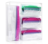 DEZYN Acrylic Ziplock Bag Organizer And Dispenser For Kitchen Storage, Compatible With Various Sizes,Holds Gallon Quart,Snack,Sandwich Bags-Clear