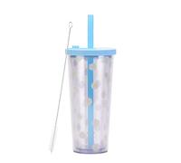 DEZYN Reusable Boba Cup Smoothie Cup with Resealable Lid Plug - 20 oz Double Wall Insulated Boba Tea Cup Boba Tumbler Milk Tea Cup with Wide Reusable Straw (Light Blue)
