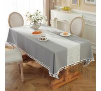 DEZYPZAM Cotton Linen Rectangle Tablecloth with Tassels | Wipe Clean & Washable | Wrinkle Free Non-Slip Table Cloth for Kitchen, Dining Room & Outdoor Parties (Gray,140 x 200 cm)