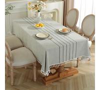 DEZYPZAM Cotton Linen Rectangle Tablecloth with Tassels | Wipe Clean & Washable | Wrinkle Free Non-Slip Table Cloth for Kitchen, Dining Room & Outdoor Parties (Blue Gray,140 x 300 cm)
