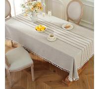 DEZYPZAM Cotton Linen Rectangle Tablecloth with Tassels | Wipe Clean & Washable | Wrinkle Free Non-Slip Table Cloth for Kitchen, Dining Room & Outdoor Parties (Khaki,140 x 240 cm)
