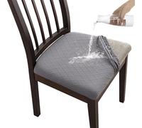 DEZYPZAM Waterproof Stretch Jacquard Dining Chair Seat Covers, Washable Removable Chair Seat Protector Slipcovers, for Dining Room Kitchen Hotel Banquet (Light Gray,4 Pieces)