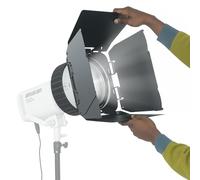 DF-20 Bowens Mount Fresnel Lens with Removable Barn Doors | 10X Adjustable Spotlight Zoom, 10-45 Degree Beam, Removable Barn Doors for Aputure and Storm Lights up to 600W