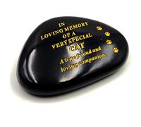 DF Cat Memorial Black & Gold Pebble Garden Ornament Stone/Rock Effect 14.5 x 10 cm