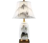 DFAEEKIYO Desk Lamp Chinese Style Table Lamps Ceramics Bedside with Fabric Lampshade Retro Nightstand for Home Office Study