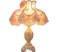 DFAEEKIYO Pink European Style Desk Lamp Fabric Shade,Victorian Table with E27 Bulb Button Switch Vintage Lamps Office Study
