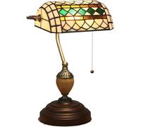 DFAEEKIYO Tiffany Style Banker Table Lamp with Retro Stained Glass Lampshade Bedroom Next for Study Lighting E27
