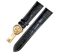 DFAMIN 19mm 20mm 21mm 22mm Real Leather Watch Strap，For Patek Philippe AQUANAUT PP 5167A Cowhide Watchband Butterfly Buckle(Black white rose,22mm)