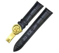 DFAMIN 19mm 20mm 21mm 22mm Real Leather Watch Strap，For Patek Philippe AQUANAUT PP 5167A Cowhide Watchband Butterfly Buckle(Black black gold,19mm)