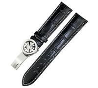 DFAMIN 19mm 20mm 21mm 22mm Real Leather Watch Strap，For Patek Philippe AQUANAUT PP 5167A Cowhide Watchband Butterfly Buckle(Black white silver,21mm)