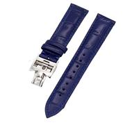 DFAMIN 19mm 20mm 22mm Double-sided cowhide Watch Bands For Vacheron VC Watch Strap Constantin For Men And Women Cow Leather Bracelets(Blue Silver clasp,20mm)