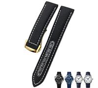 DFAMIN 19mm 20mm Woven Nylon Watch Strap Black Blue Deployment Buckle Leather Watch Bands For Omega AT150 AQUA TERRA Seamaster Tissot(Black white gold,19mm)