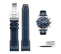 DFAMIN 20mm 21mm Italy Genuine Leather Watchband For IWC Big PILOT Spitfire Watch Cowhide Black brown blue Man Wristband(Blue silver buckle,20mm)