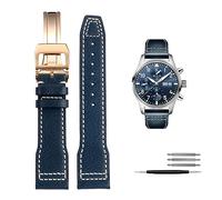 DFAMIN 20mm 21mm Italy Genuine Leather Watchband For IWC Big PILOT Spitfire Watch Cowhide Black brown blue Man Wristband(Black rose buckle,20mm)
