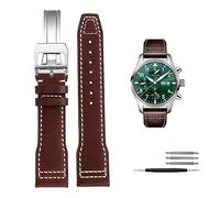 DFAMIN 20mm 21mm Italy Genuine Leather Watchband For IWC Big PILOT Spitfire Watch Cowhide Black brown blue Man Wristband(Brwon silver buckle,21mm)