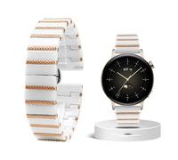 DFAMIN 20mm 22mm Luxury Ceramic Steel Black Straps Watch Band Bracelet Wristband Belt(White rose,20mm)