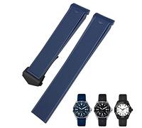 DFAMIN 20mm 22mm Rubber Silicone Watch Strap Fit for Tag Heuer CARRERA AQUARACER 300 WAY201A WAY211C Black Blue Brown Watch Accessories(Blue Black Buckle,22mm)