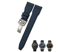 DFAMIN 21mm 20mm 22mm Nylon Calfskin Watchband Fit for IWC Big Pilot IW377714 Mark18 SPITFIRE Nylon Real Leather Strap(Blue Blue line 2,22mm)