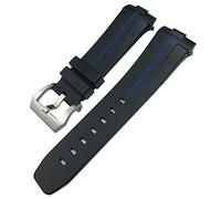 DFAMIN 24mm Curved End Rubber Watchband Fit For Panerai PAM441/1312/00111 Stainless Steel Butterfly Buckle Silicone Sports Strap(Black Blue 1)