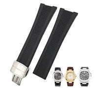 DFAMIN 25mm Notch Shape Rubber Silicone Watch Strap Waterproof Watch Bands For PATEK PHILIPPE Nautilus Men Bracelet(Black Silver)