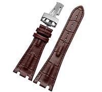 DFAMIN Crocodile Leather Folding Buckle 28mm Watchband For AP 15703 26470SO Royal Oak Offshore Men Crocodile Sports Watch Strap(Brown-silver)