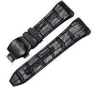 DFAMIN For Franck Muller V45 Series 28mm Nylon Genuine Leather Silicone Watchband Black Blue Folding Buckle Watch Strap(Black-black)