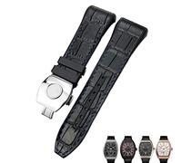 DFAMIN For Franck Muller Watch Band 28mm Cowhide Silicone Watch Strap Nylon Rubber Folding Buckle Watch Bands For Men Bracelet(Black blue silver)