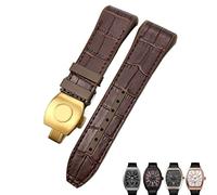 DFAMIN For Franck Muller Watch Band 28mm Cowhide Silicone Watch Strap Nylon Rubber Folding Buckle Watch Bands For Men Bracelet(Brown gold)