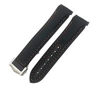 DFAMIN For Omega Planet Ocean For Seamaster Diver 300 Pointed Clasp Silicone Watch Strap Rubber Nylon Leather Watchband 19 20mm 22 21mm Watchbands(Black orange line,21mm)