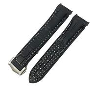 DFAMIN For Omega Planet Ocean For Seamaster Diver 300 Pointed Clasp Silicone Watch Strap Rubber Nylon Leather Watchband 19 20mm 22 21mm Watchbands(Black white leather,22mm)