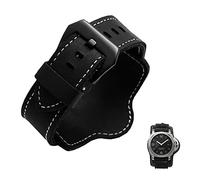 DFAMIN Retro Thick Genuine leather men Wrist watch strap for Panerai PAM380 111 351 Brown Black with mat 20mm 22mm 24mm 26mm(Black-Black Buckle,24mm)