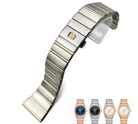 DFAMIN Stainless Steel Watch Bands Folding Buckle 15mm 17mm 18mm 23mm 25mm Watch Strap For Omega Double Eagle Constellation Bracelet(Silver and gold,25mm-10mm)