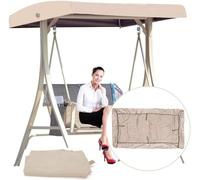 DFANCE Replacement Canopy for Swing Seat 3 Seater Garden Hammock Cover, 210D Oxford Cloth Patio Swing Top Cover,Waterproof Swing Cover for Swing Chair,191x120x18/23cm(Color:Beige)