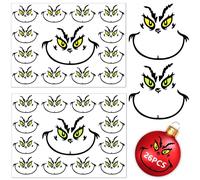 DFANG Dr. Seuss Grinch Stickers, 26 Count, Yellow, Vinyl, Cartoon Style, Festive, Reusable, Indoor Use, Christmas Theme, Grinch Face Decals for Ornaments, Windows, Party Supplies
