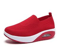 Dfcdcoo Orthopedic Sneakers for Women,Women's Orthopedic Sneakers,Air Cushion Slip-On Walking Shoes Platform Mesh Sneaker Sandals (Red,41)