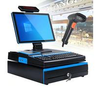 Dfdieratve 15.6 Inch Touch Screen POS Cash Register, All-in-One Cashier Register Built-in 58mm Thermal Printer & Cash Drawer, i5/8GB RAM/128GB SSD, for Retail Small Business Restaurant Blue